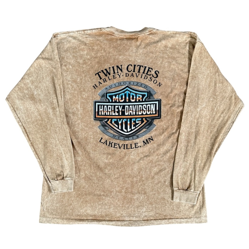Harley Davidson Long Sleeve Acid Wash Men’s T-Shirt Size XL Chrome Logo Y2K Wolf